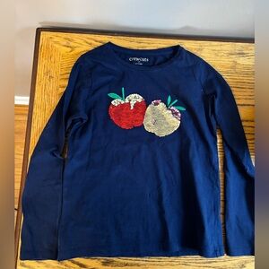 NWT Crewcuts Sz L 10-11 Girls Navy Blue Sequin Apple long sleeve shirt